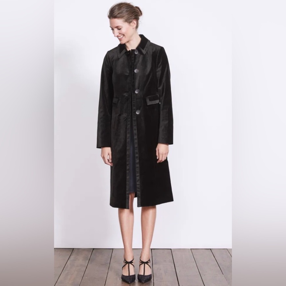 Boden Black Velvet Trench Coat